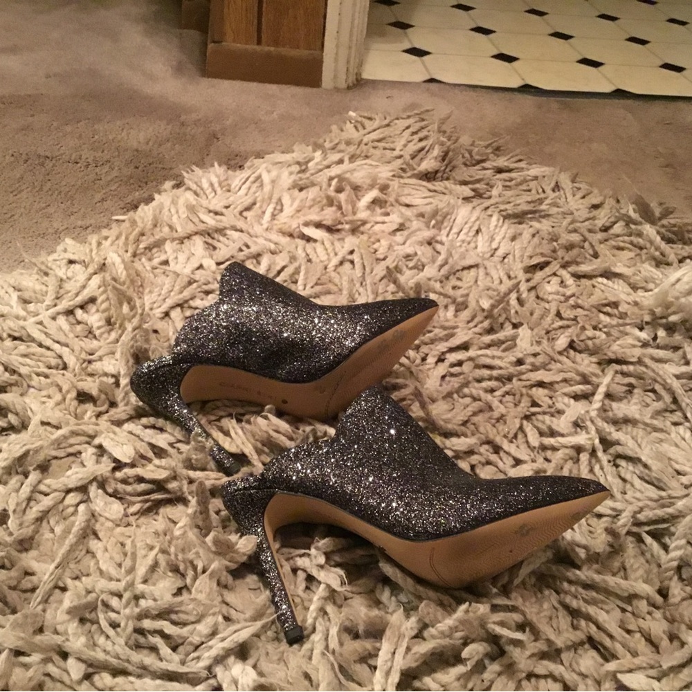 Gianni Bini Glitter Pointed-Toe Mule Heels in Black